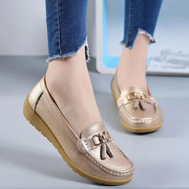 Chaussures de Ballet plates en cuir découpé pour femmes, mocassins respirants, chaussures de bateau, ballerine décontractées pour dames