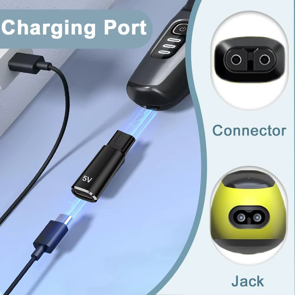 Adaptateur de chargeur de rasoir USB C vers 5V avec voyant lumineux pour Philips Norelco OneBlade QP2724 QP2834 QP4530 QP1924