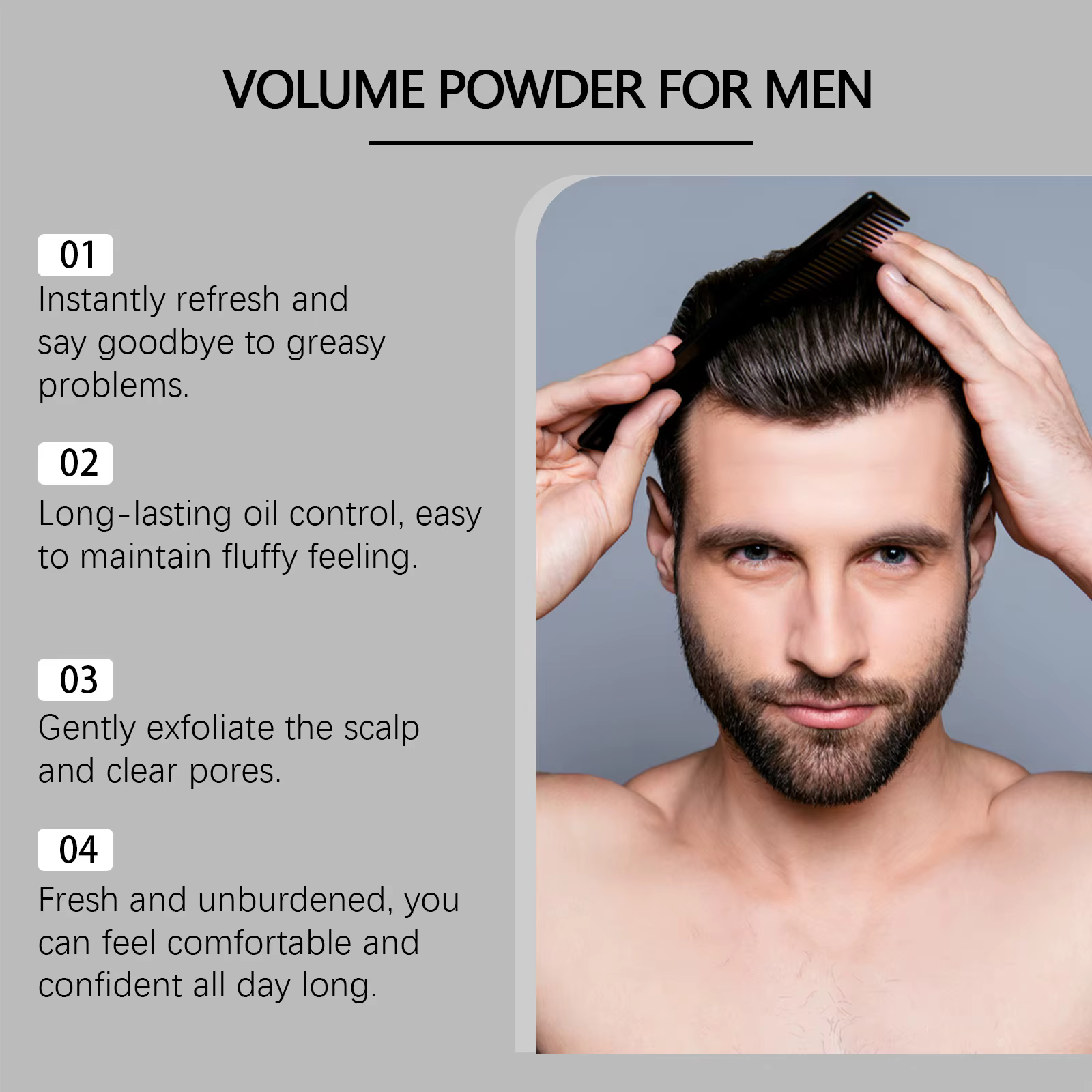 Poudre Volumisante Homme Fixation Forte Texturisante Contrôle Longue Durée de l'Huile Fini Mat Salon Coiffage Épaississant Volume et Douceur