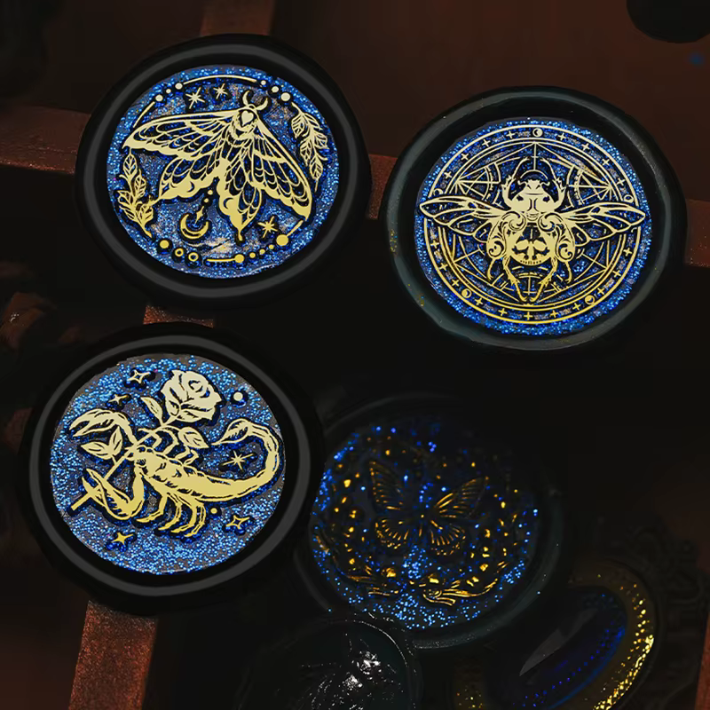 Sceau d'avertissement en relief d'insecte en métal, tête de timbre, peinture au feu vintage, bancs d'avertissement, faire-part de mariage, enveloppe de scrapbooking, décor de lettre