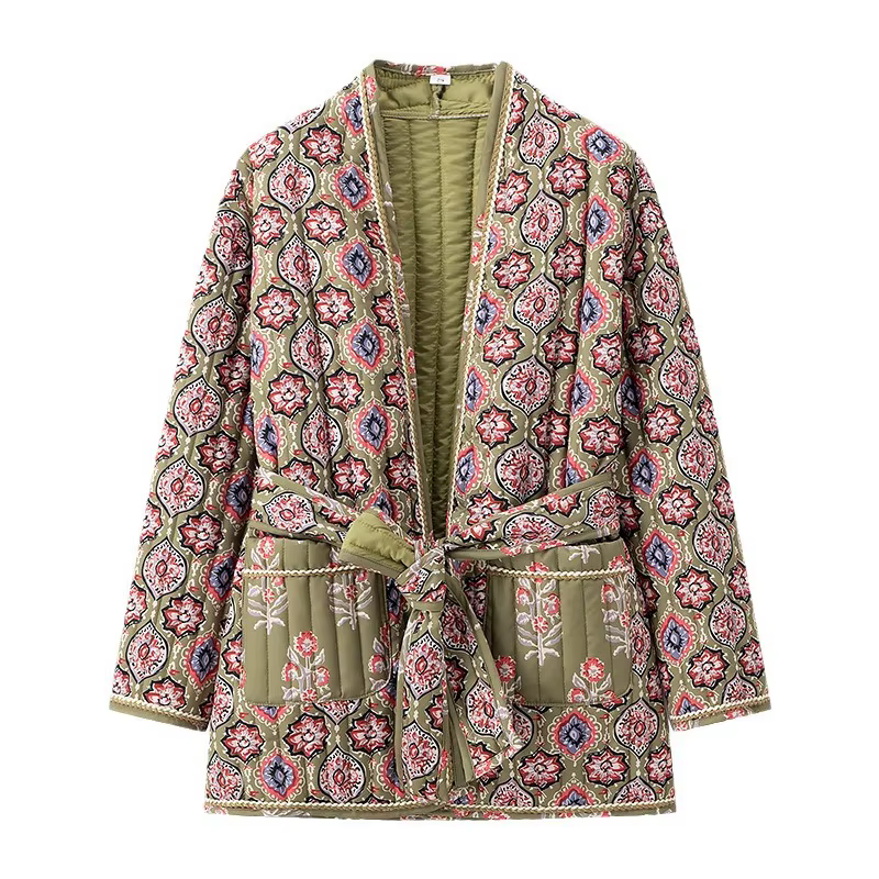 Vêtements pour femmes 2025 automne et hiver nouveau manteau en coton de poche imprimé veste manteau en coton pour femmes