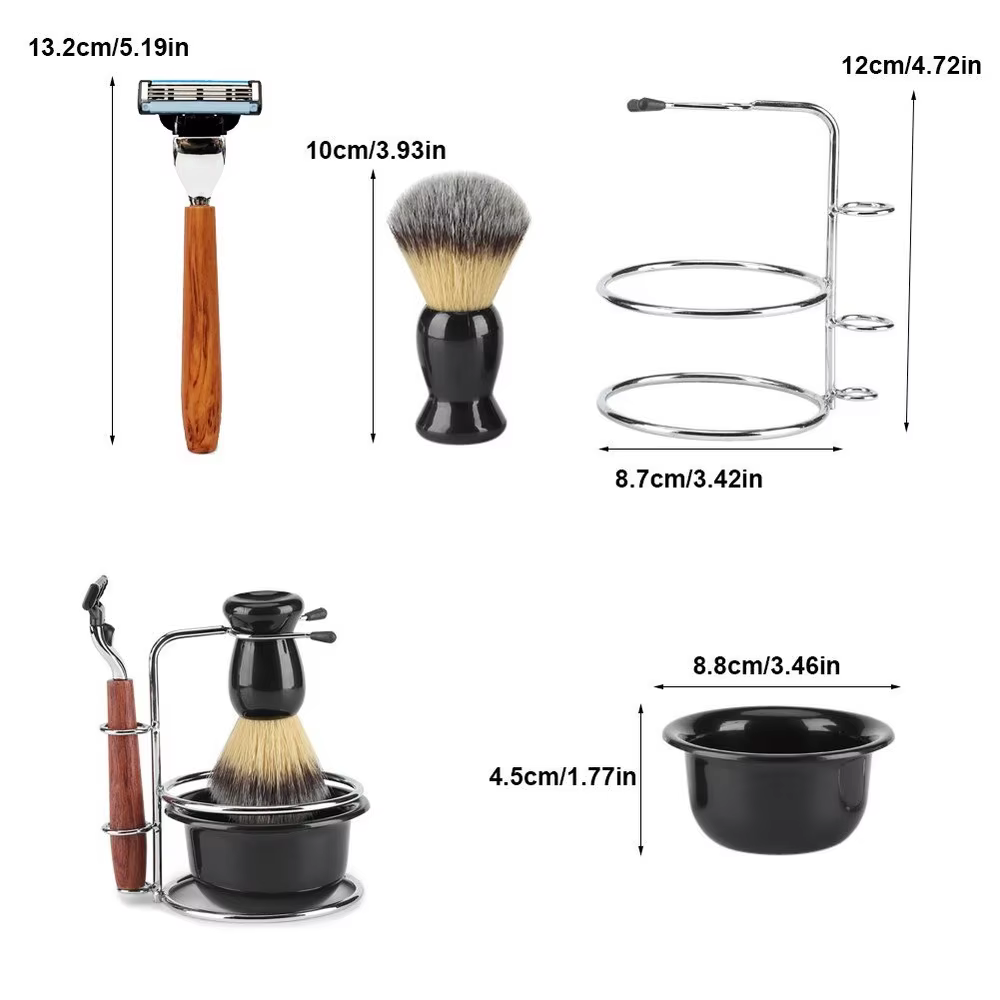 Ensemble de rasage avec manche en bois pour homme