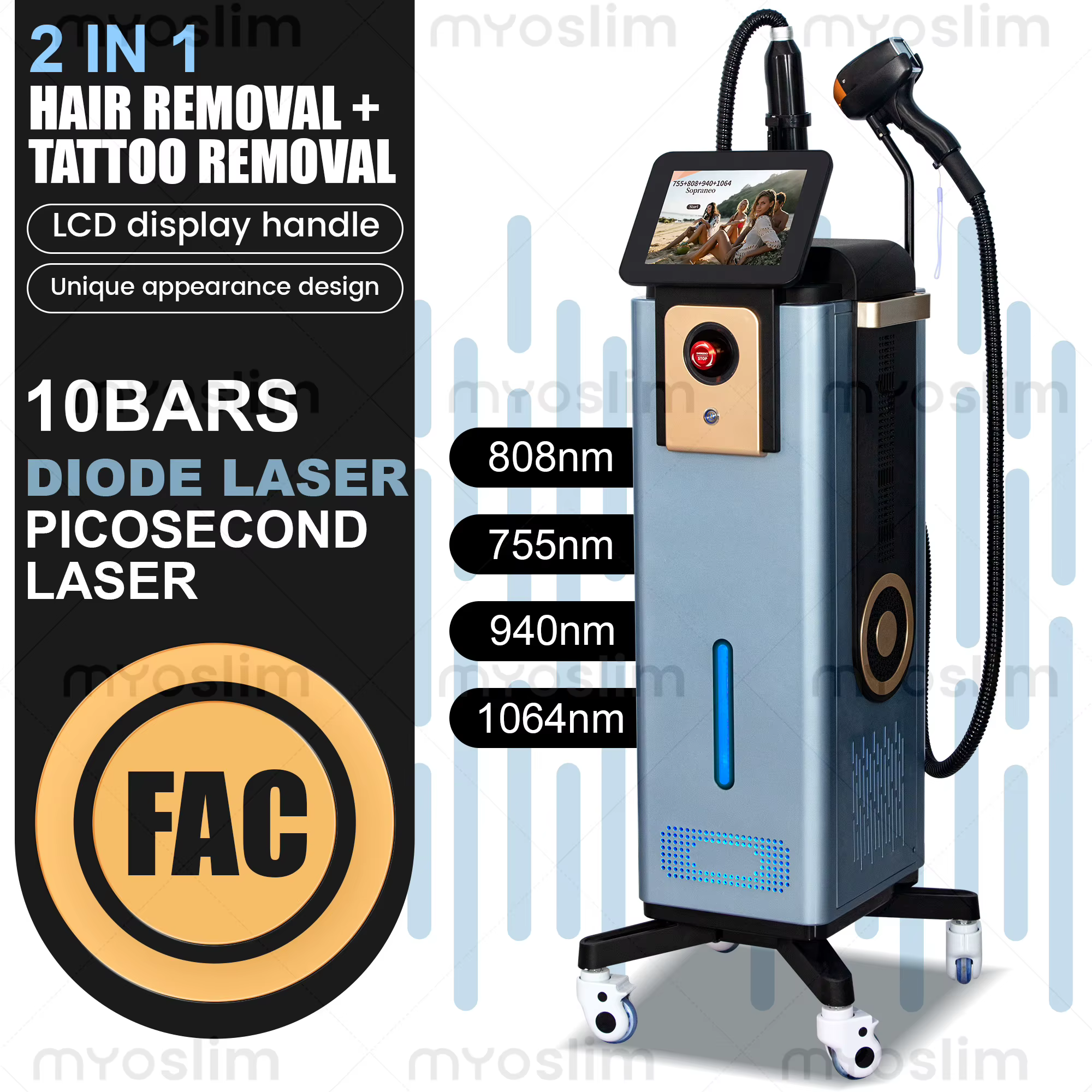 4000W Diode Laser 4 longueurs d'onde 755 808 940 1064nm Machine d'épilation permanente indolore pour le corps