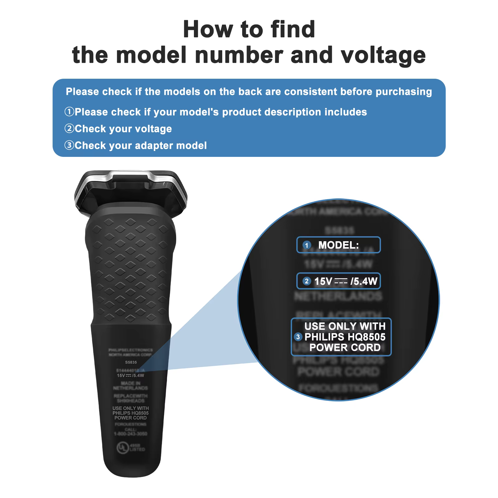 Cordon de chargeur de rasoir 15V UK EU US