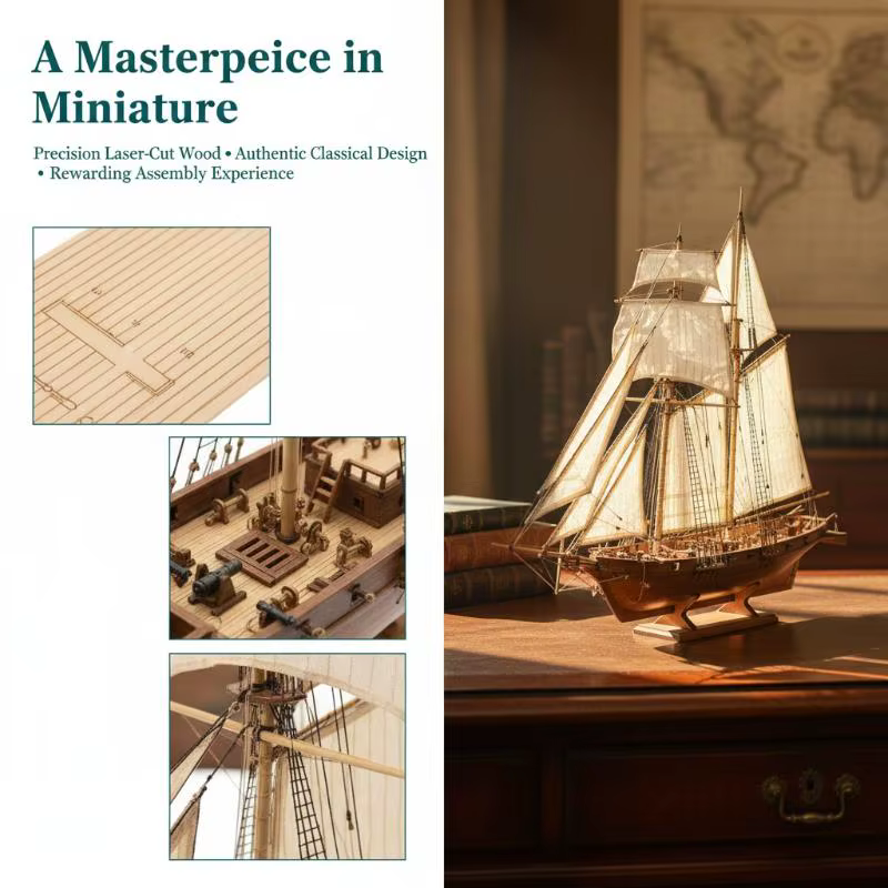 Kit de Modèle de Bateau en Bois - Bateau à Voile à Assembler Soi-même, Décoration Nautique Artisanale pour la Maison et le Bureau, Cadeau pour Hommes et Femmes