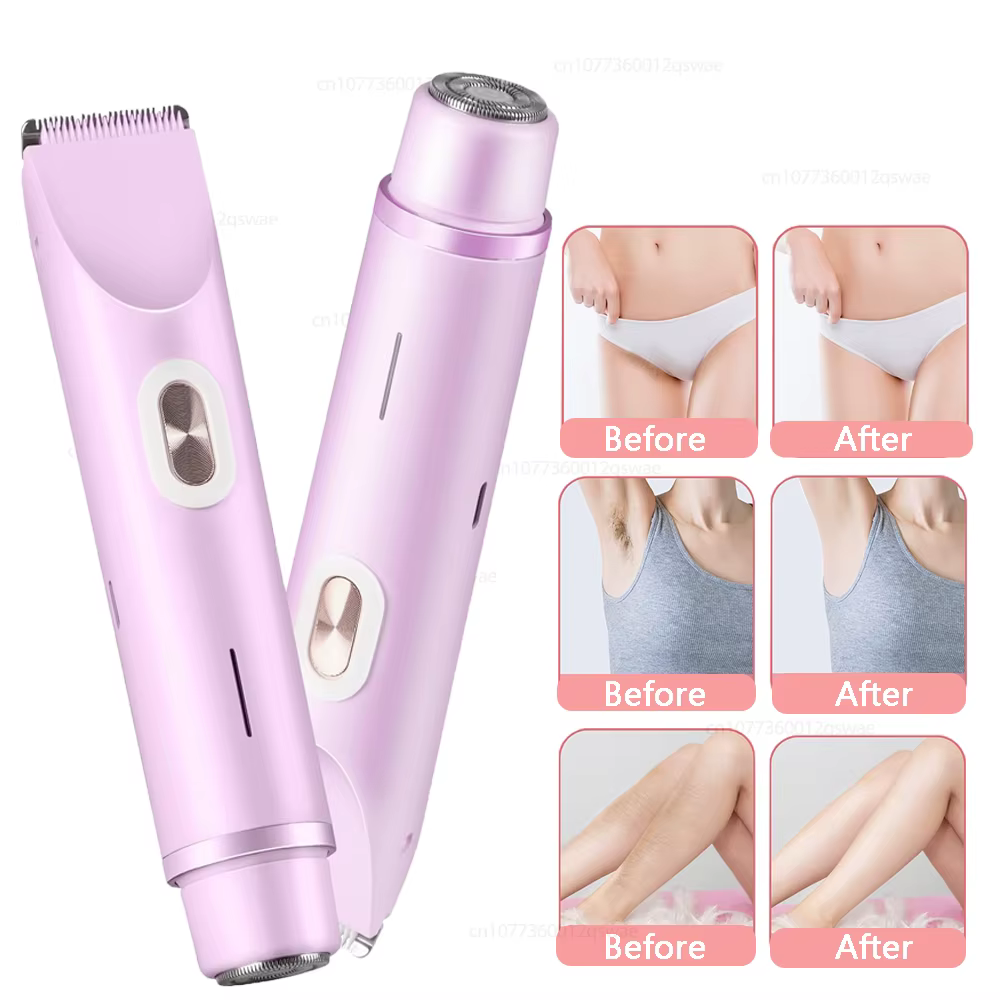 Rasoirs électriques pour femmes, rasoir électrique 2 en 1 pour les poils pubiens, tondeuse IPX7 étanche, utilisation humide et sèche, rasoir bikini pour le corps
