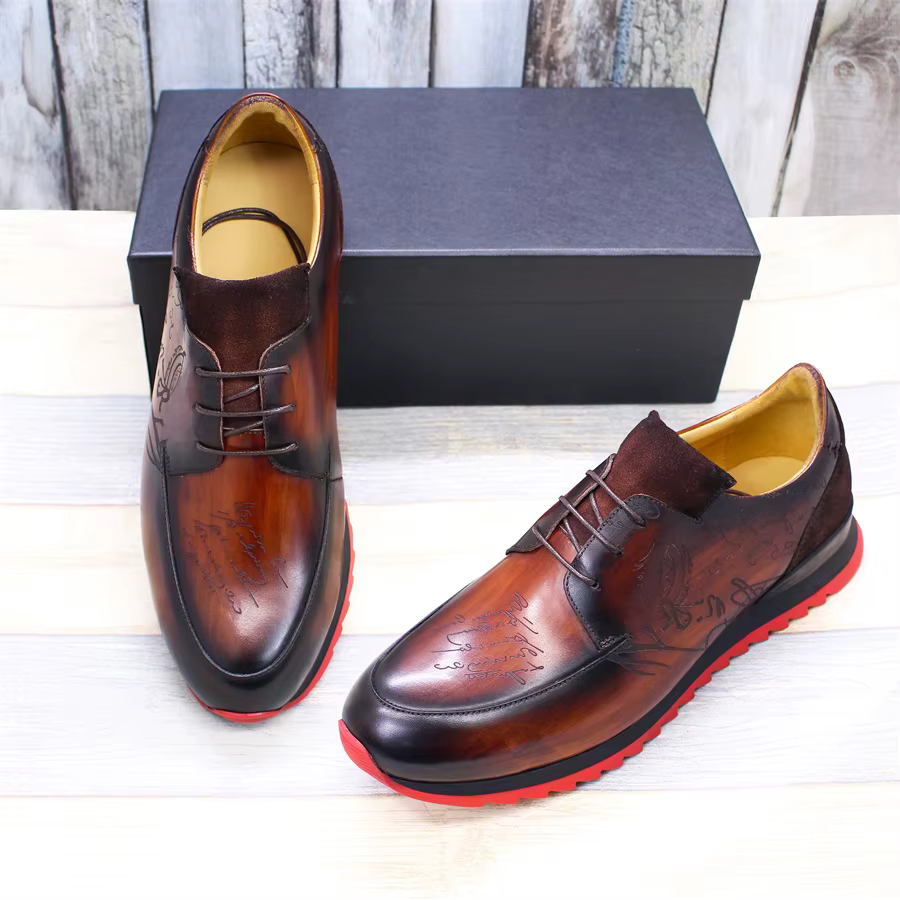 Chaussures en cuir à lacets pour hommes, semelle rouge coordonnante, chaussures décontractées, banquet de bureau, chaussures de mariage élégantes, mode faite à la main