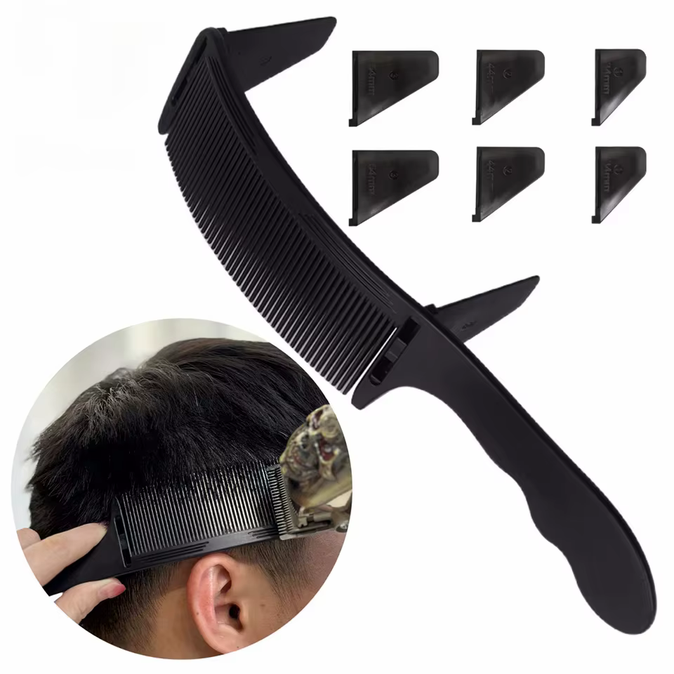 Peigne de coupe de cheveux incurvé à dessus plat pour barbier