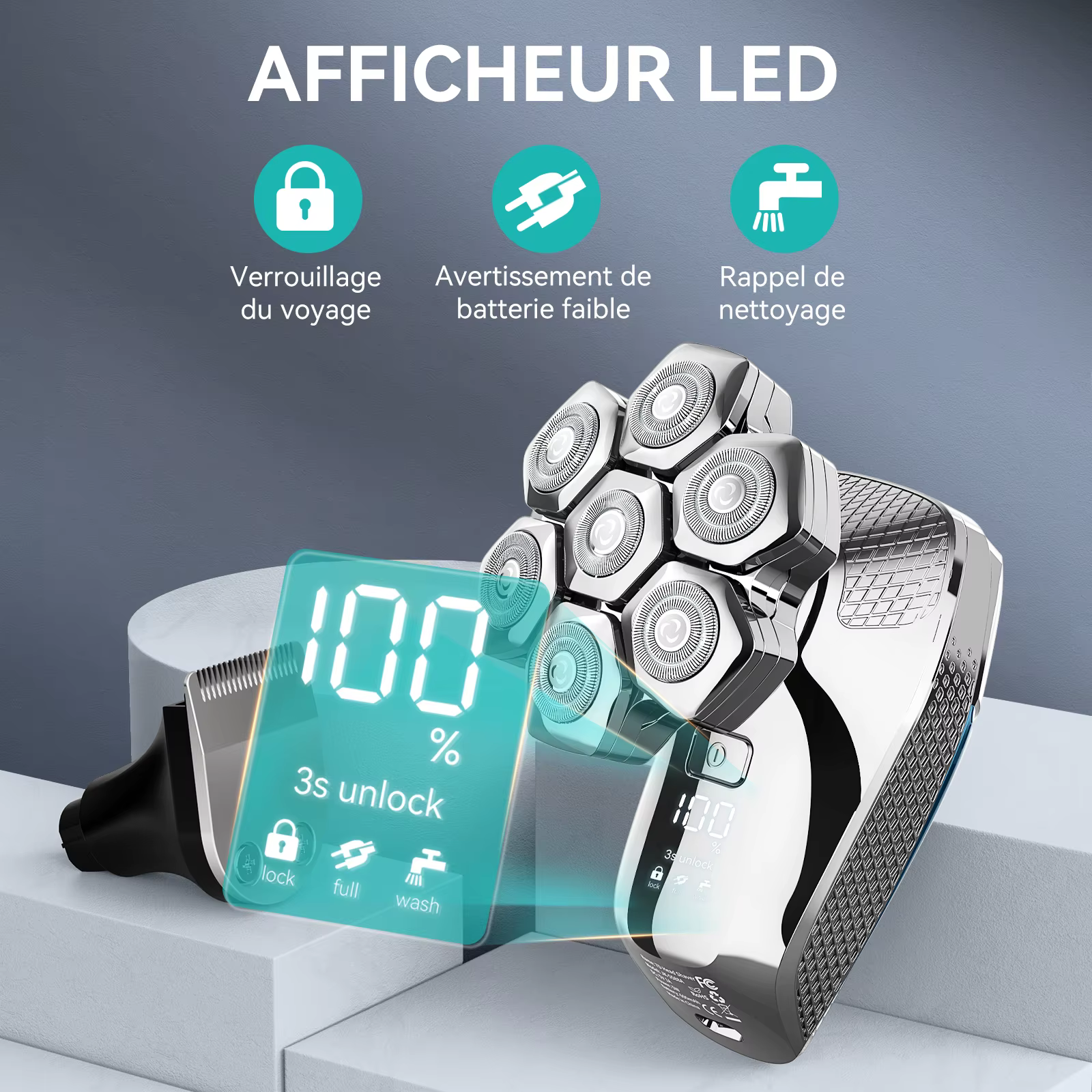Kensen S18 rasoir électrique pour hommes Rechargeable 7D coupe flottante magnétique 5 en 1