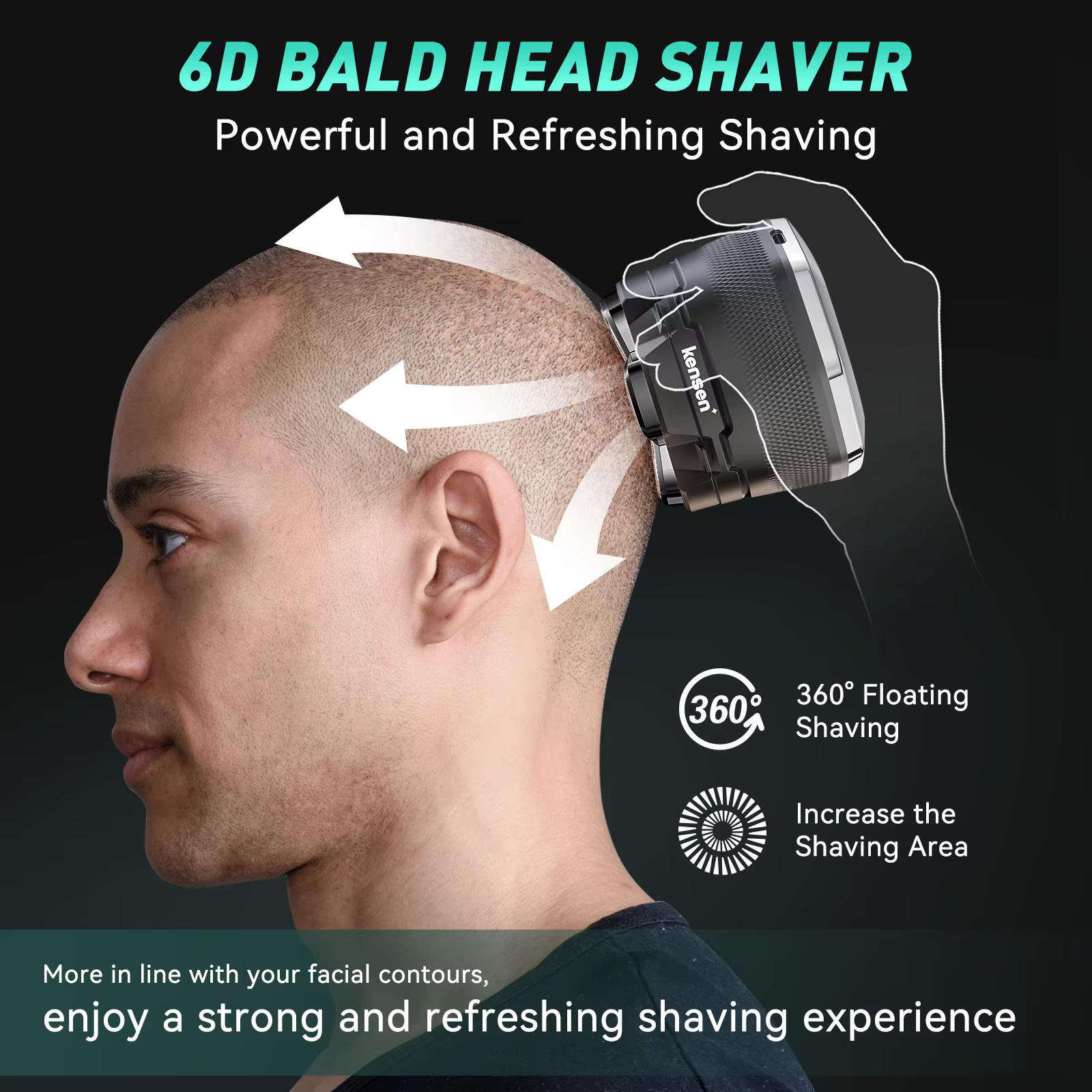 KENSEN rasoirs à tête électrique pour hommes chauve 6D rasoir magnétique tondeuse à barbe USB LED Rechargeable affichage