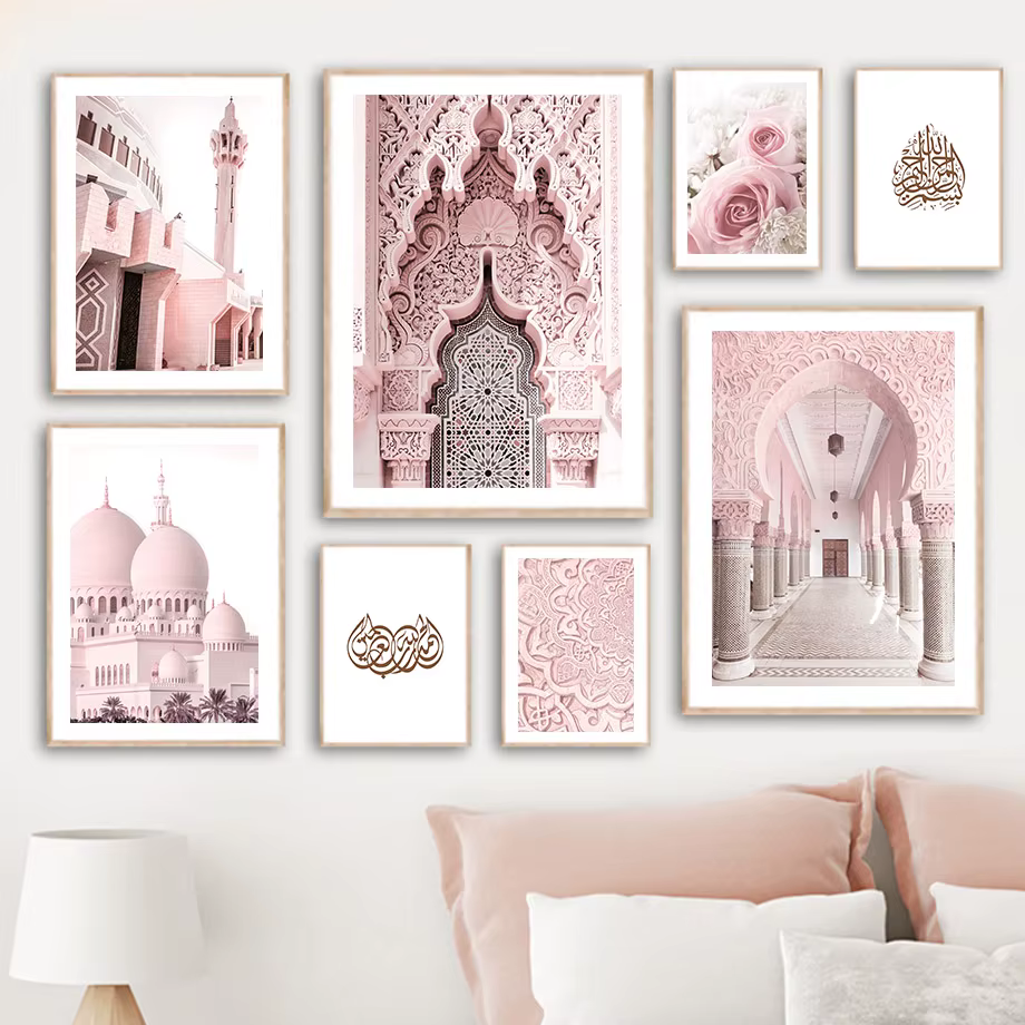 Mosquée maroc porte Rose Rose citation musulmane islamique nordique moderne photos mur Art impression toile peinture affiches pour la décoration intérieure