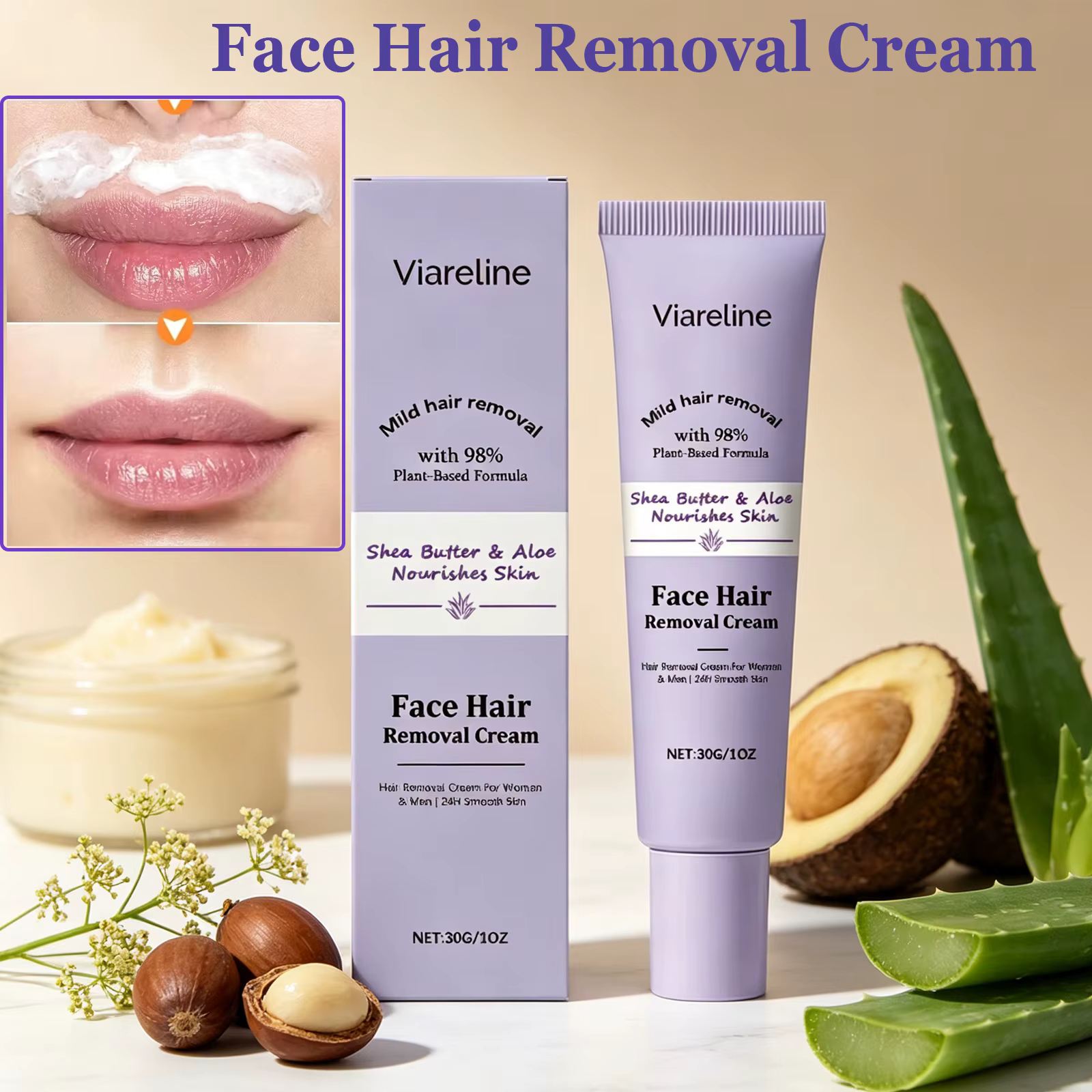 Crème dépilatoire douce et indolore pour le visage