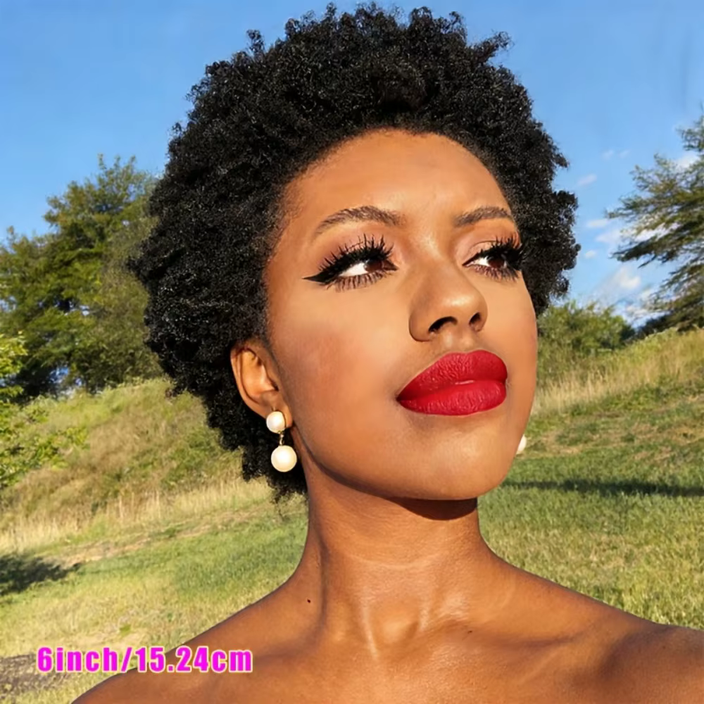 Perruques afro courtes bouclées pour femmes, afro crépues bouclées, entièrement fabriquées à la machine, volumineuses et rebondissantes, densité 180%, noir naturel
