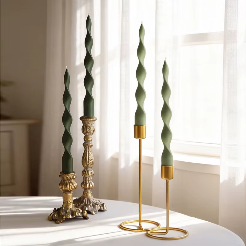 Bougie torsadée spirale française 2,6x24cm, 2 pièces/boîte, sans fumée, longue, en cire torsadée, pour décoration de table de mariage et de la maison