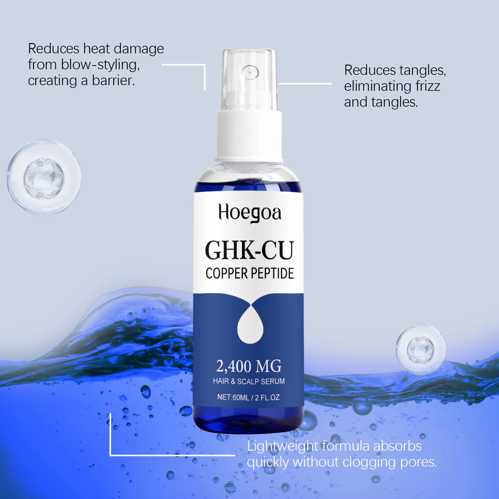 Sérum capillaire hydratant en spray au peptide de cuivre Ghk-Cu pour la croissance des cheveux