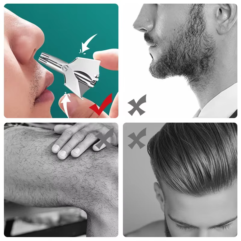 Tondeuse manuelle portable en acier inoxydable pour poils de nez et d'oreilles pour hommes