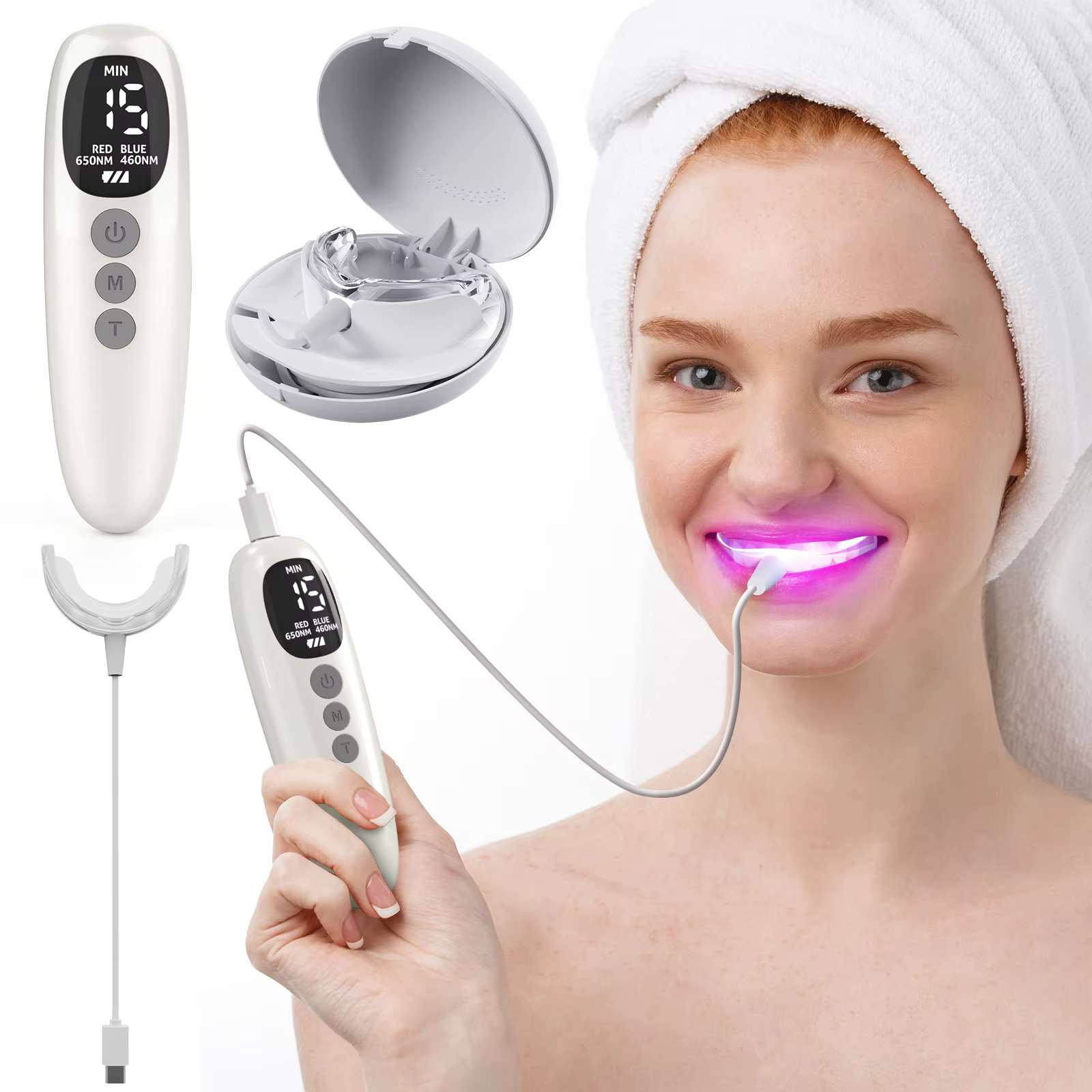 Accélérateur de blanchiment des dents 650nm thérapie par la lumière rouge + bleue pour les gencives LED lumière parodontale réparation de santé des gencives saignement des gencives et des dents