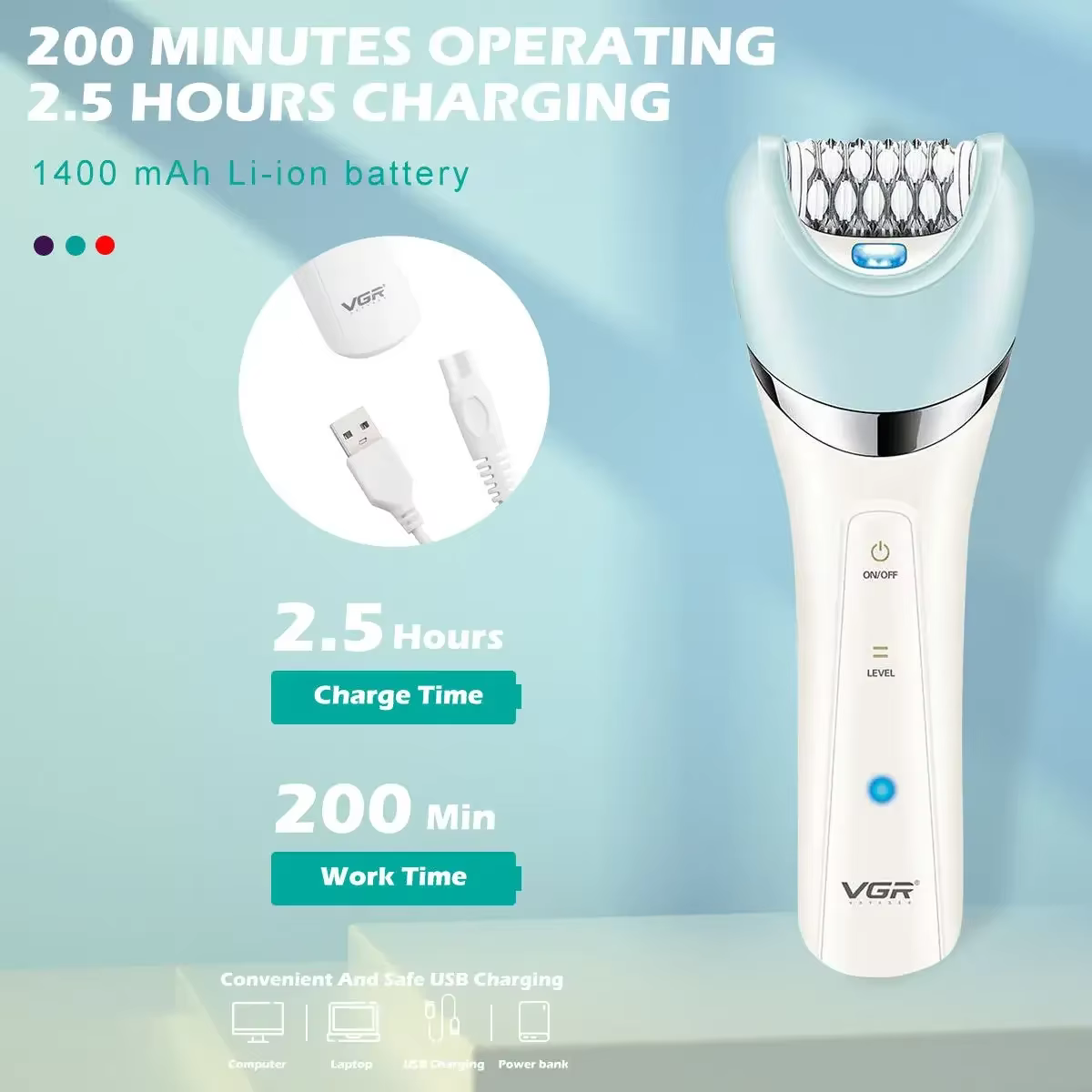 VgazV-703 IPtage étanche 5 en 1 kit de toilettage électrique Lady rasoir épilateur aste pied callosités ensemble