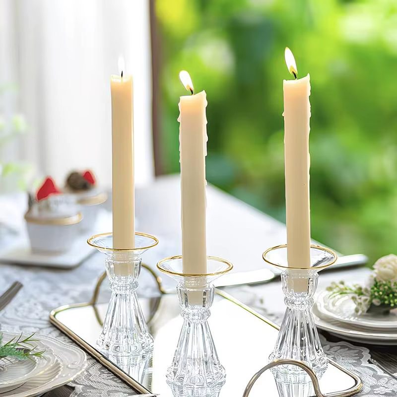 Ensemble de 3 porte-bougies en verre avec attrape-cire, protège-gouttes et base anti-basculement - Pour centres de table, mariages, décoration intérieure