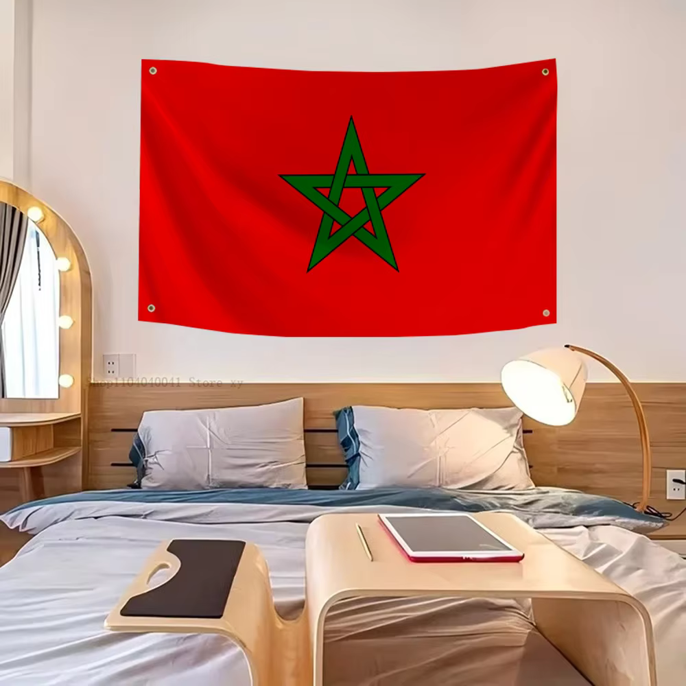 Drapeau du Maroc, drapeaux et bannières à quatre trous, en Polyester, décoration extérieure, esthétique de la pièce, 1 pièce