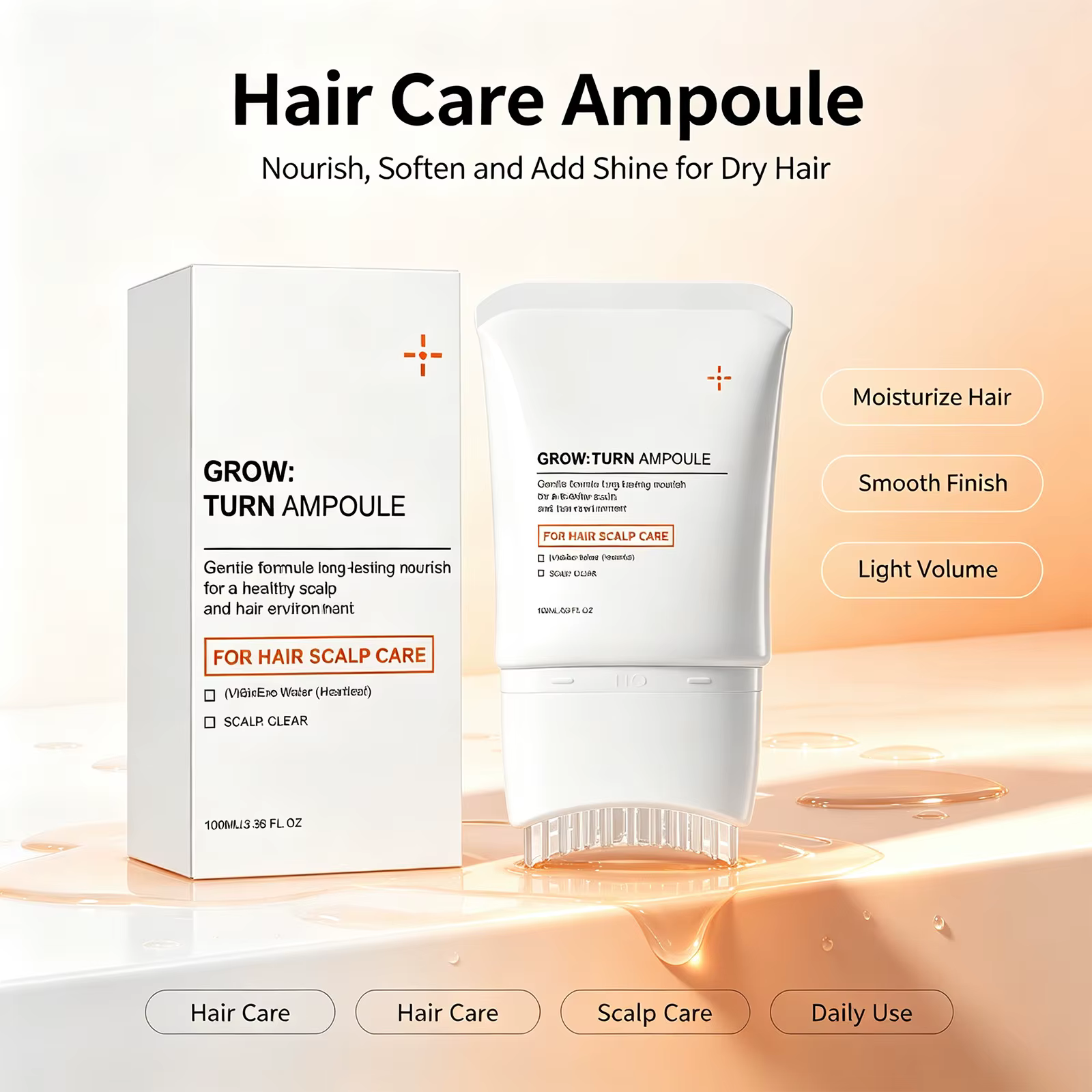 Sérum capillaire nourrissant en profondeur pour cheveux secs, réparation et coiffage volumineux, léger, 100 ml, avec brosse masseur intégrée