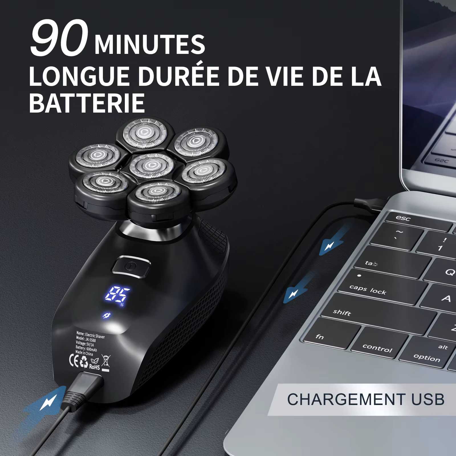 Kensen S8 rasoirs électriques pour hommes 7D coupe flottante Rechargeable IPX6 étanche tondeuse à barbe tête chauve Machine à raser