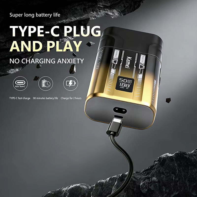 Rasoir électrique KEMEI KM-T418 à 2 lames oscillantes pour homme