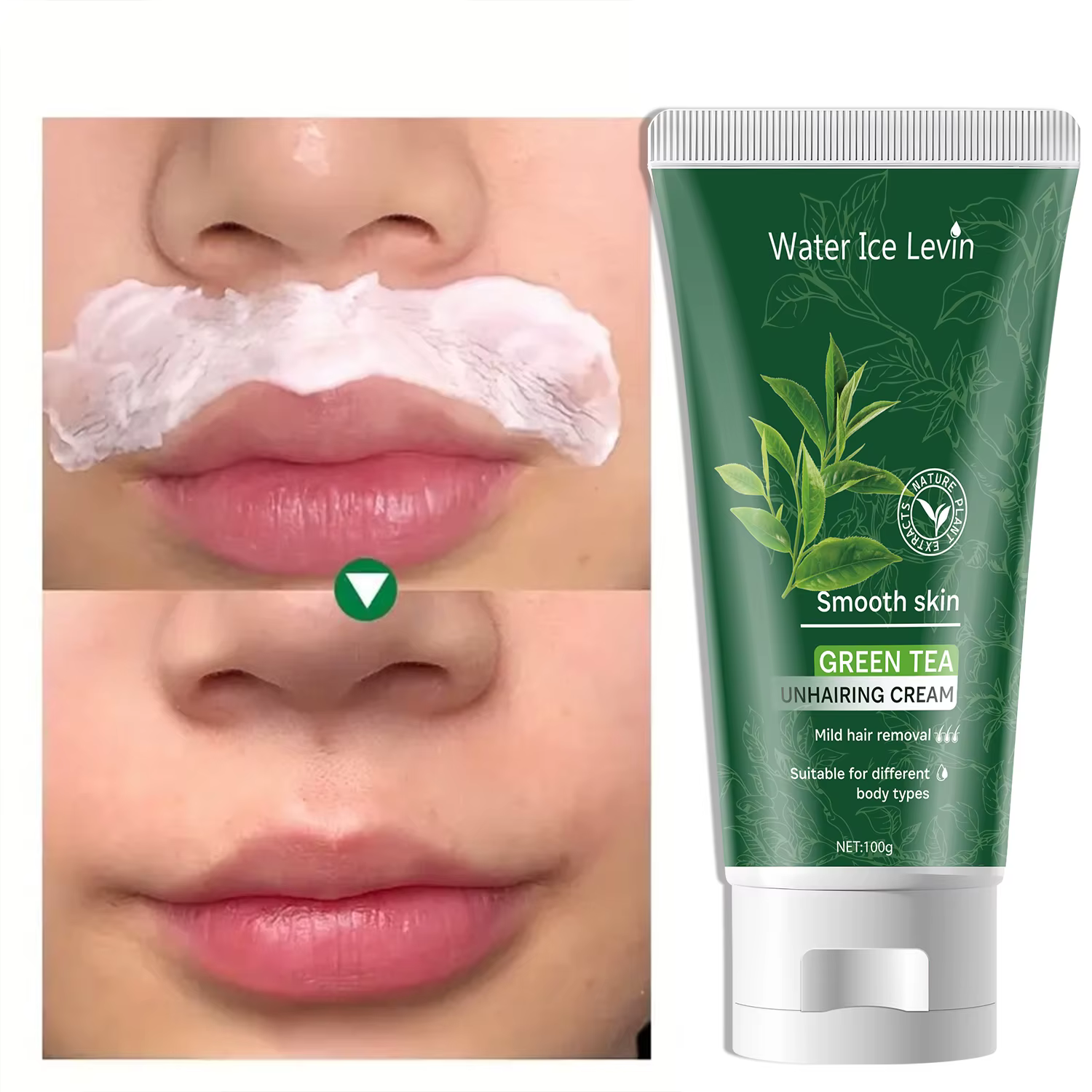 Crème Épilatoire Douceur au Thé Vert - Effet Peau Satinée - Formule Non Irritante - Pour une Sensation de Fraîcheur