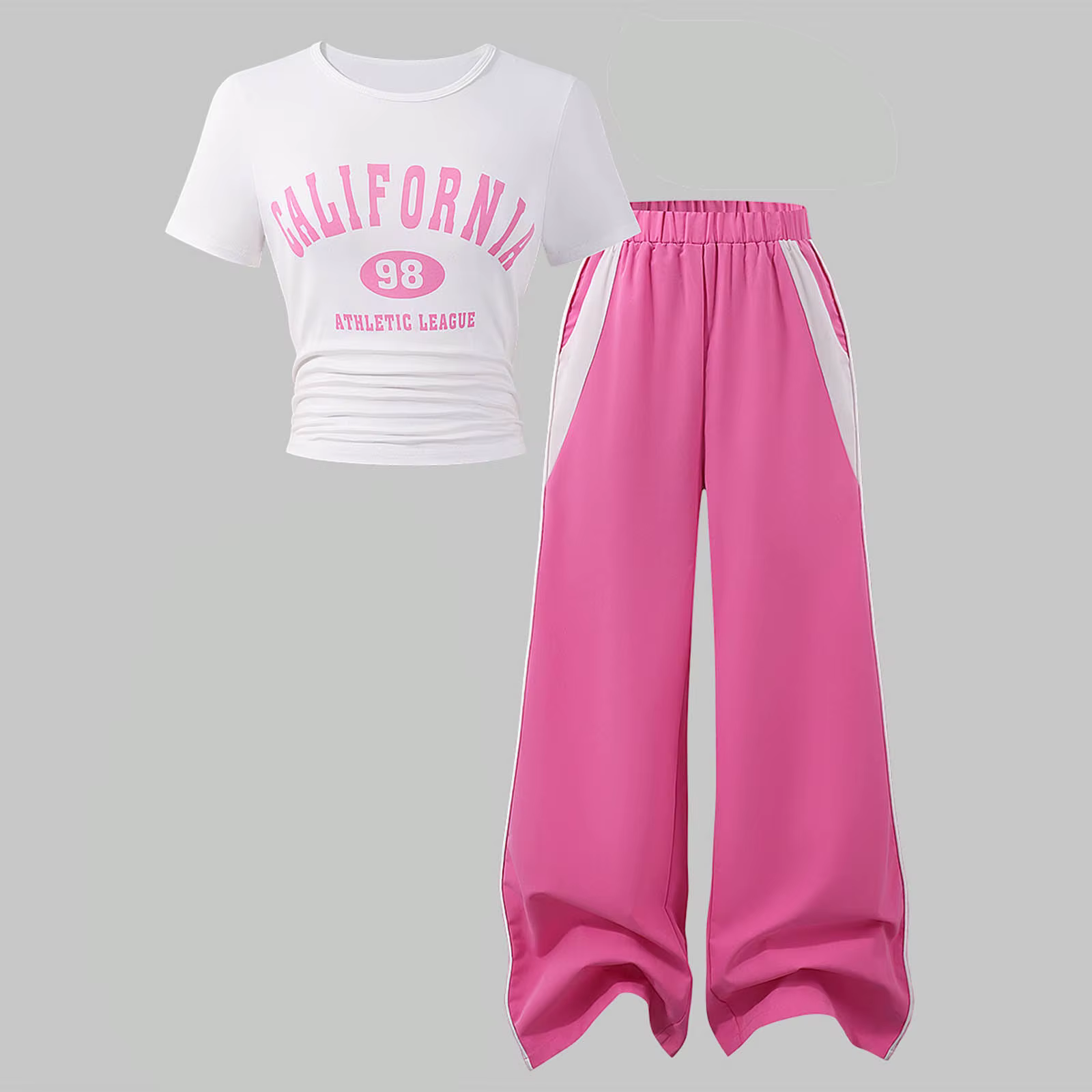 Tenues pour adolescentes, ensemble confortable et tendance pour l'école, haut à manches courtes avec imprimé lettres, pantalon décontracté, ensemble deux pièces menthe