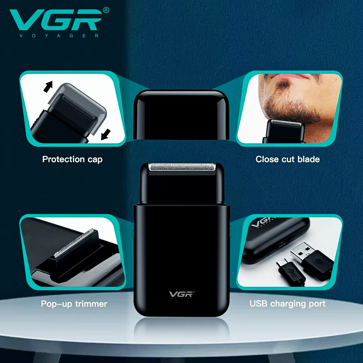 VGR Rasoir électrique Tondeuse À Barbe Professionnelle