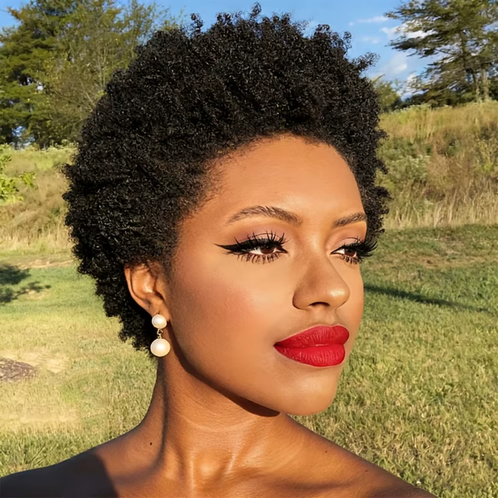 Perruques afro courtes bouclées pour femmes, afro crépues bouclées, entièrement fabriquées à la machine, volumineuses et rebondissantes, densité 180%, noir naturel