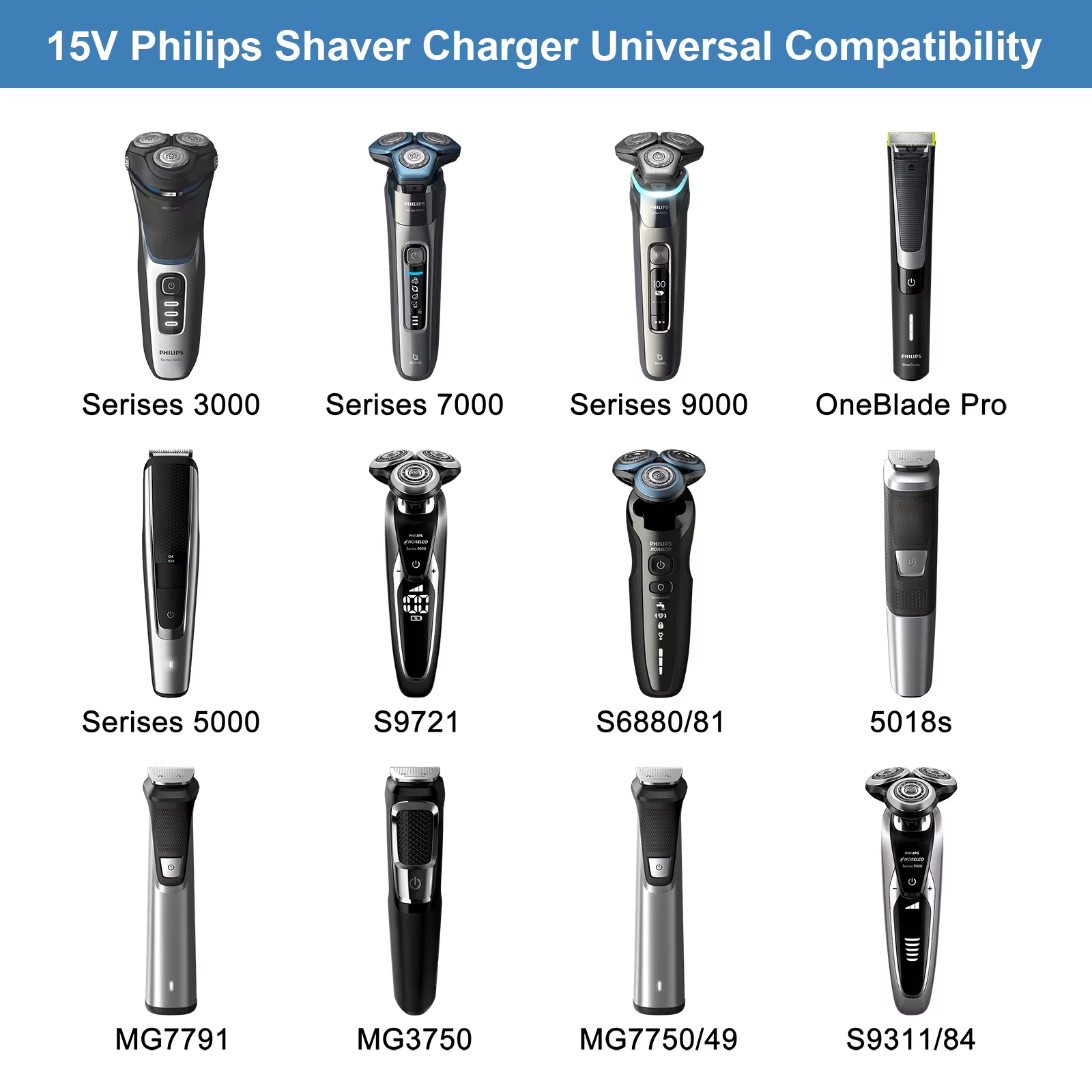 Cordon de chargeur de rasoir 15V UK EU US