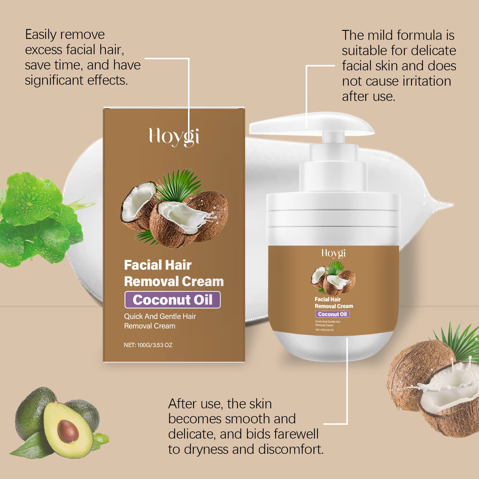 Crème dépilatoire pour le visage à l'huile de coco