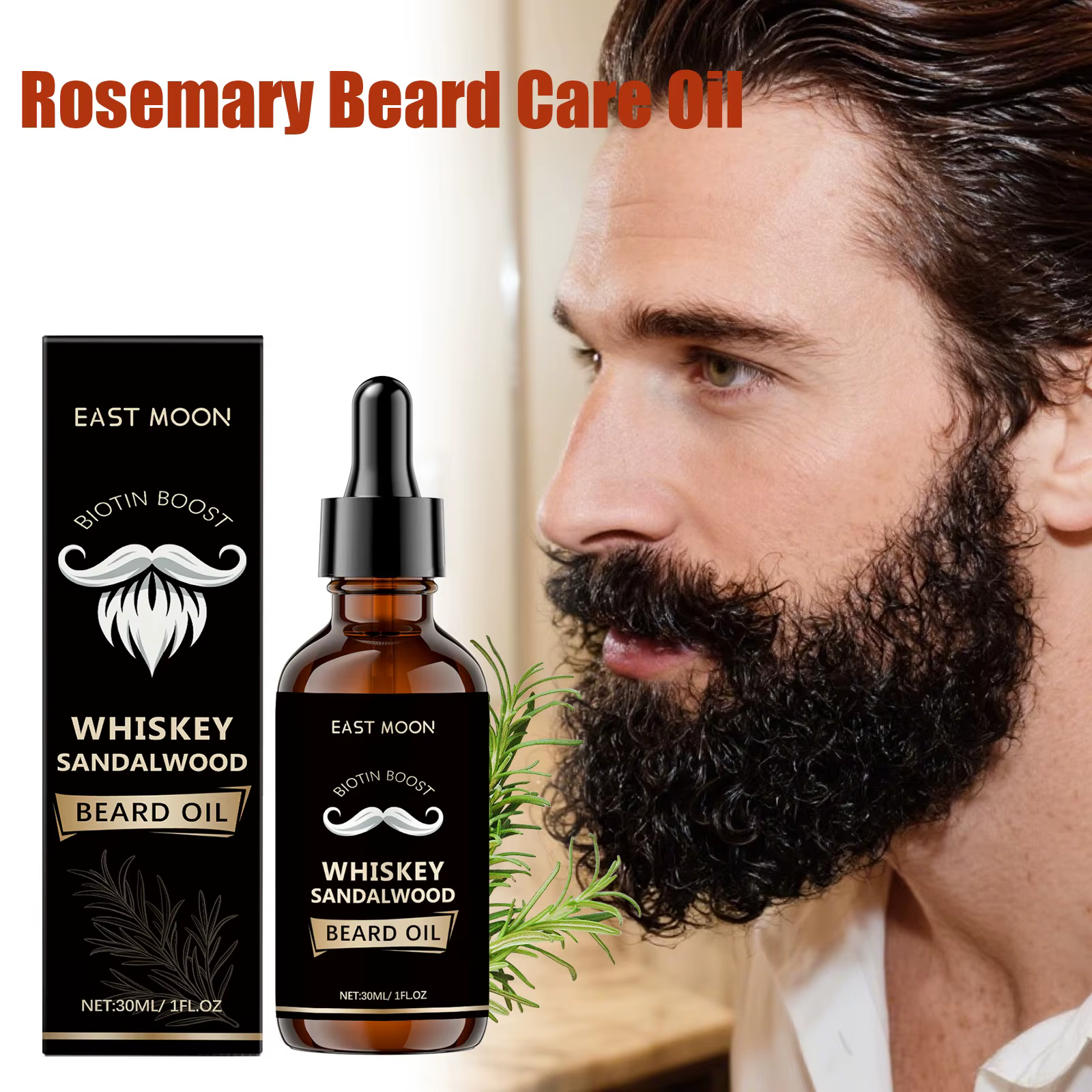 Huile Essentielle de Soin de la Barbe au Romarin pour Hommes