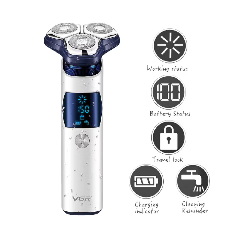 VGR 3D Pro rasoir électrique pour hommes lavable barbe rotatif
