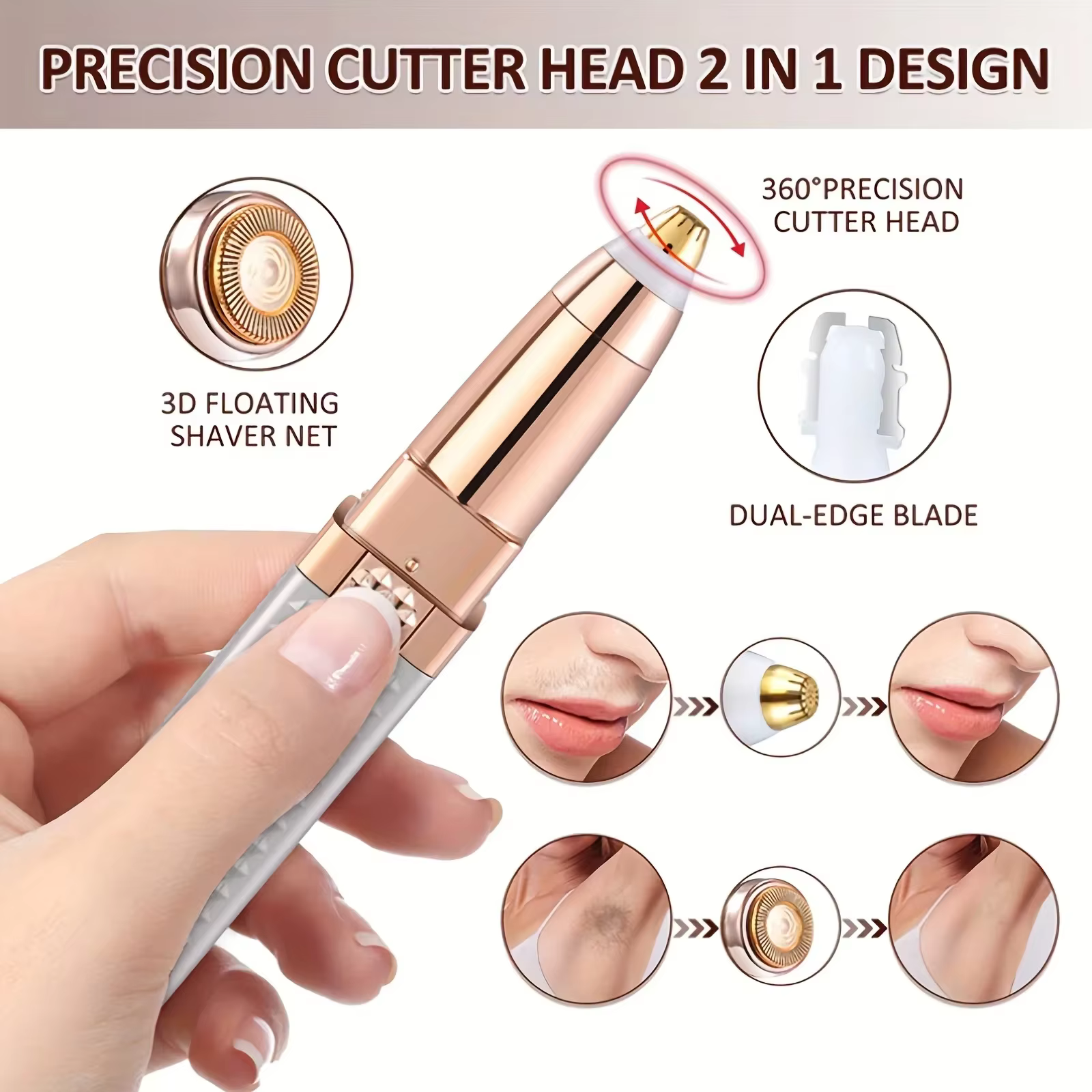 Dispositif d'épilation électrique multifonctionnel 2 en 1 avec lumière LED spécialement conçu pour le rasoir à sourcils