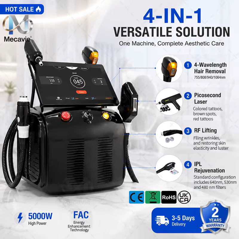 Nouvelle machine laser diode 4 en 1 Pico 808 Carbon Peeling RF IPL Nd Yag Picoseconde pour l'épilation et le détatouage 5000W