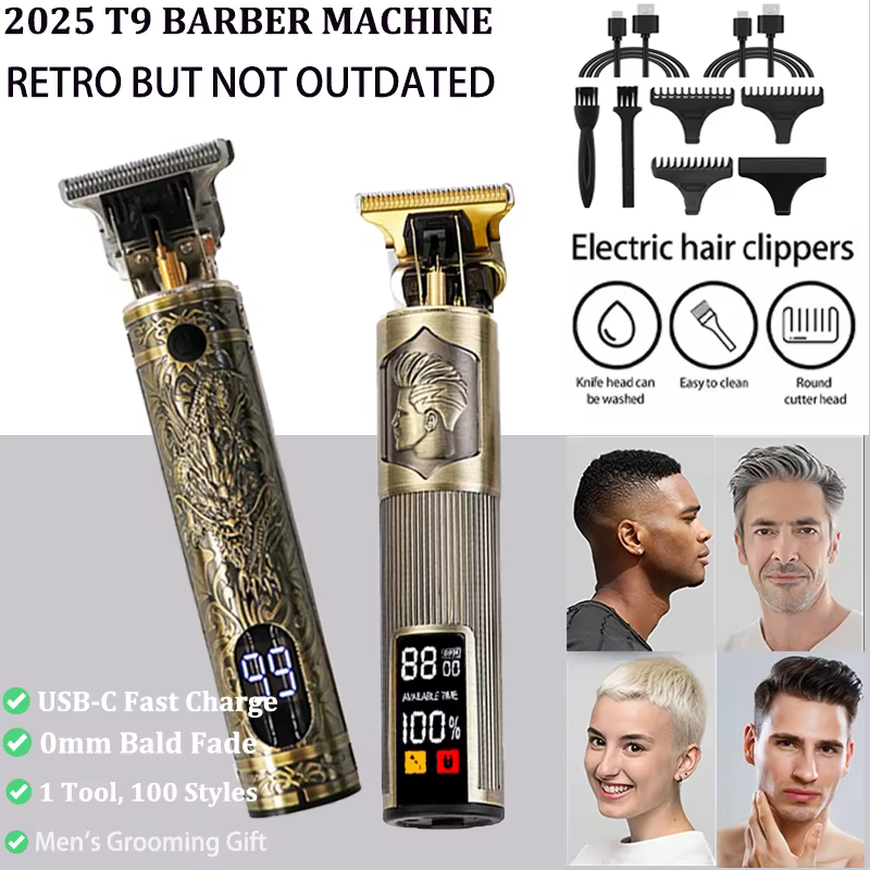 Nouveau! Tondeuse à cheveux électrique T9/accessoires | Rasoir professionnel USB | Machine de découpe chauve fondue 0mm