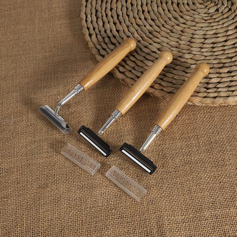 Rasoir manuel avec manche en bambou naturel pour hommes et femmes