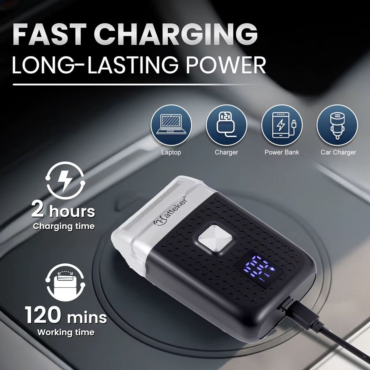 Mini rasoir électrique intelligent Hatteker avec écran numérique pour voyage