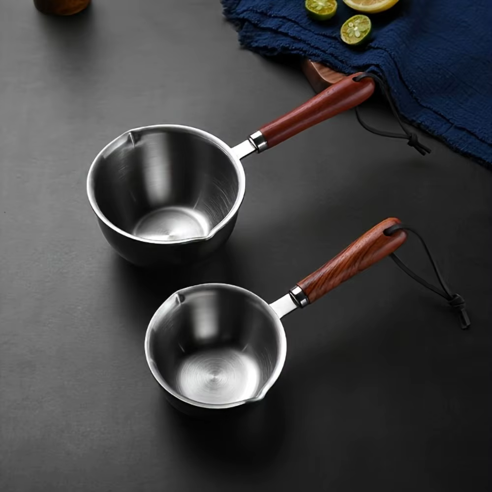 Pot en acier inoxydable de 10oz avec manche en bois