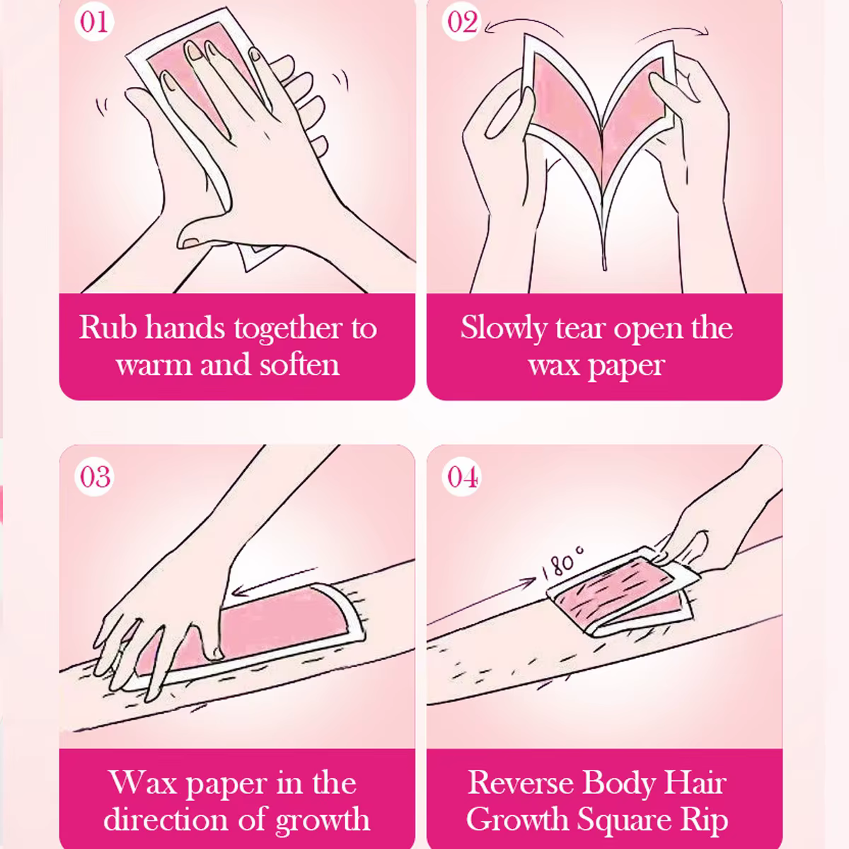 Papier ciré d'épilation Double face Rose pour poils d'aisselles et de jambes