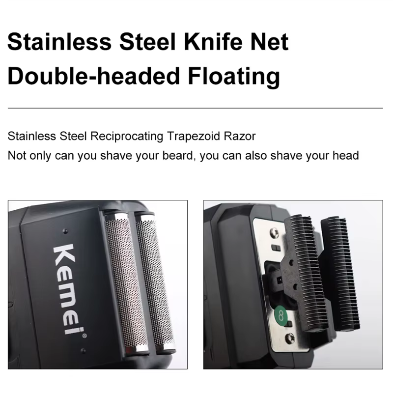 Kemei rasoir sans fil Rechargeable pour hommes double lame alternative barbe