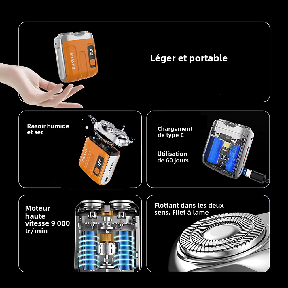 Rasoir électrique intelligent affichage numérique tondeuse à barbe étanche pour hommes Mini