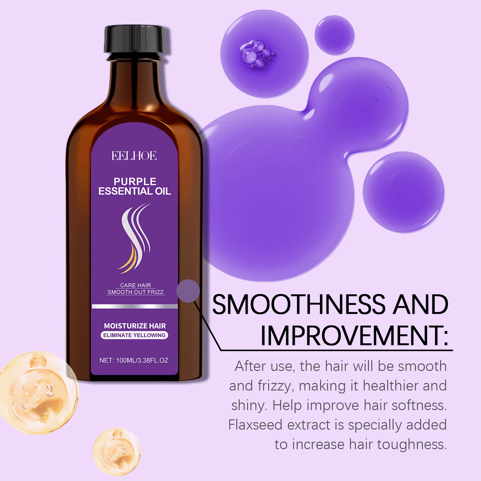 Traitement capillaire à l'huile pour cheveux secs, abîmés et crépus, lisse, brillant, répare les pointes fourchues, hydrate, nourrit, sérum sans rinçage