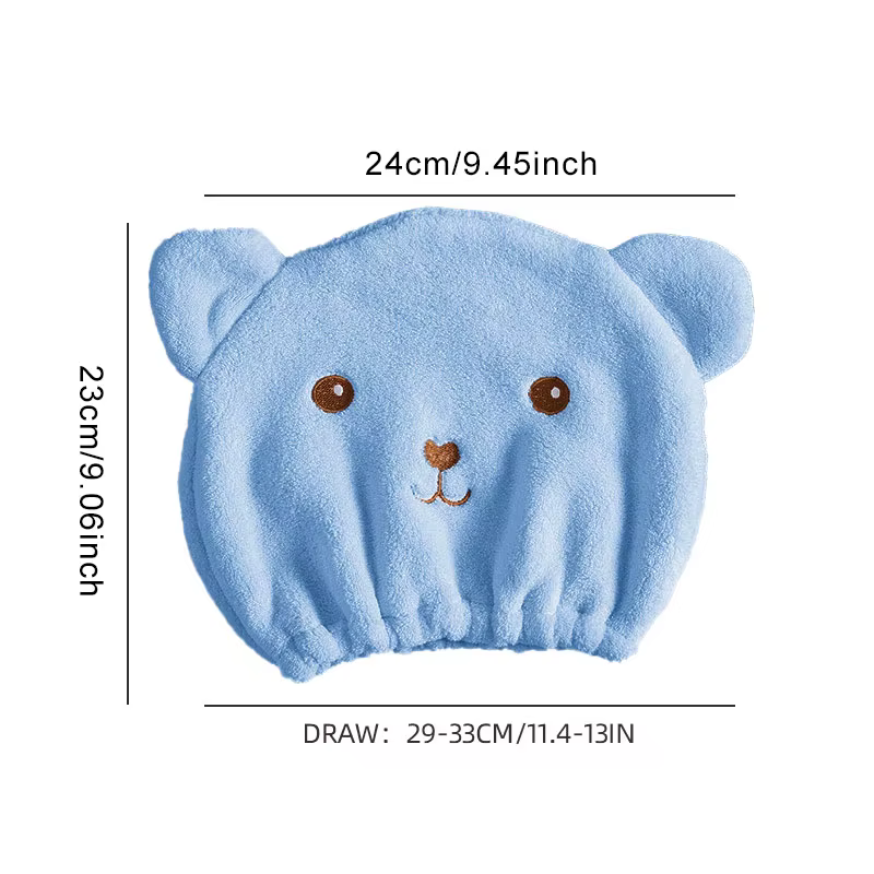 Bonnet pour cheveux secs pour femmes – Microfibre épaisse douce et absorbante, légère, à séchage rapide, broderie d'ours mignon, serviette de pomme de douche