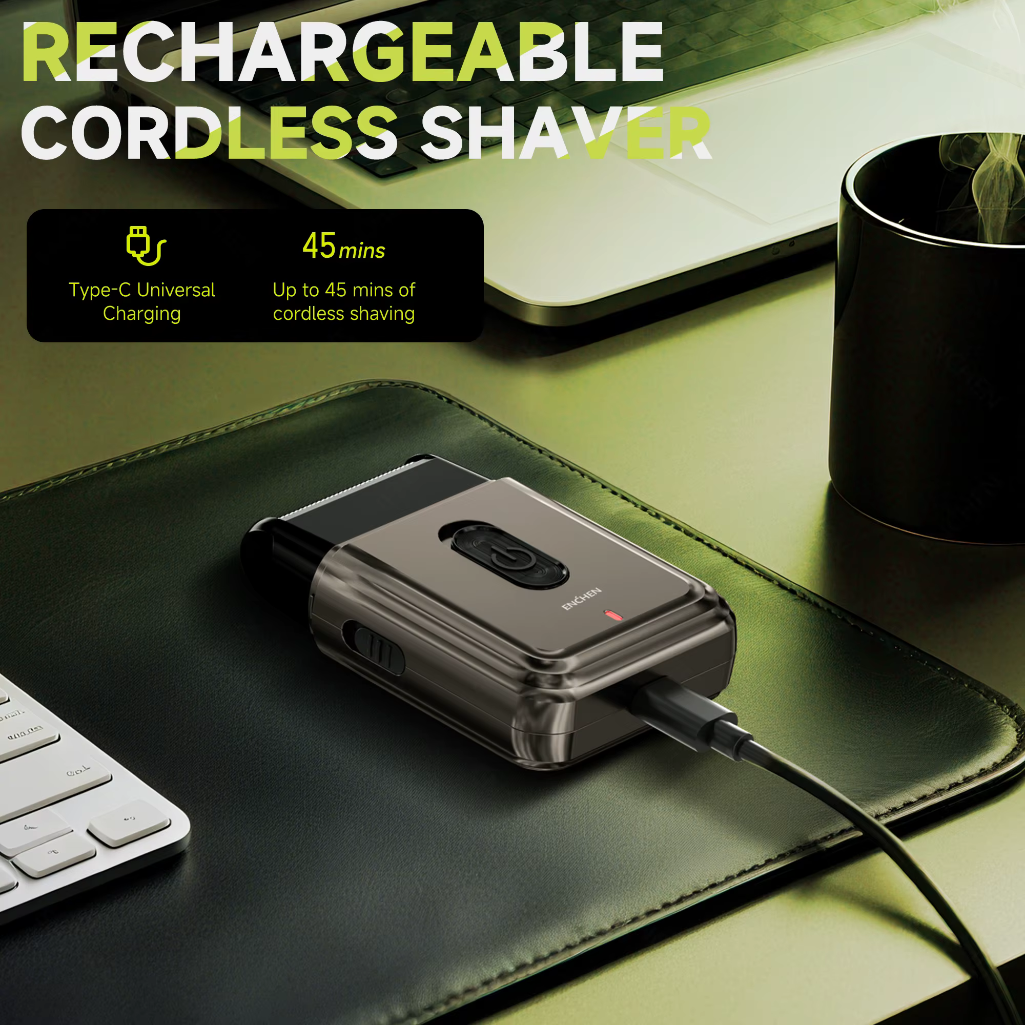 ENCHEN MS003 rasoir à feuille compacte avec tondeuse de précision POP-UP type-c charge avec indicateur 7000 tr/min moteur fort