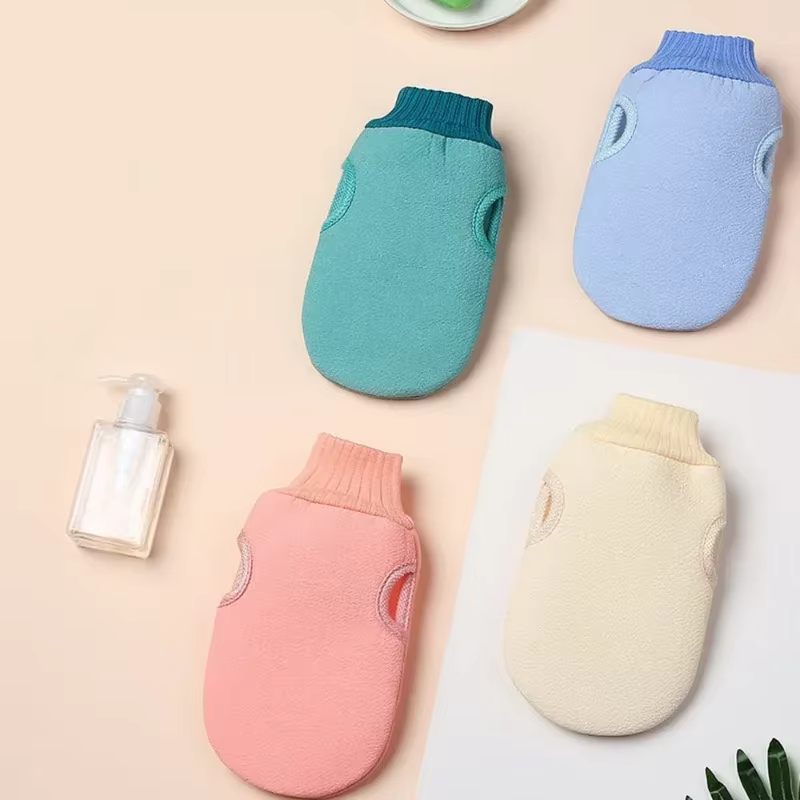 1 Gant de douche exfoliant double face, 1 Gant de massage corporel en mousse, Gants de bain pour gommage et nettoyage en profondeur de la peau, SPA 