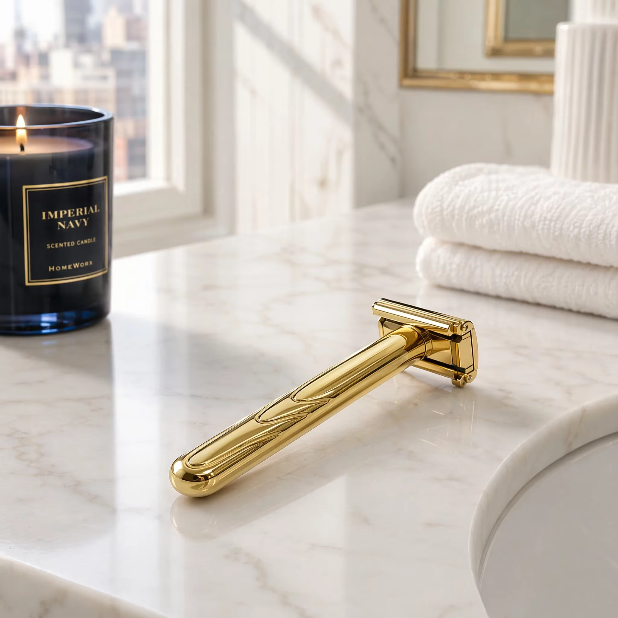 RZACLEAFashionable Luxury Gold Plated Double Edge Safety Razor Classic Manual Wet Shaver for Men Vacation Razors