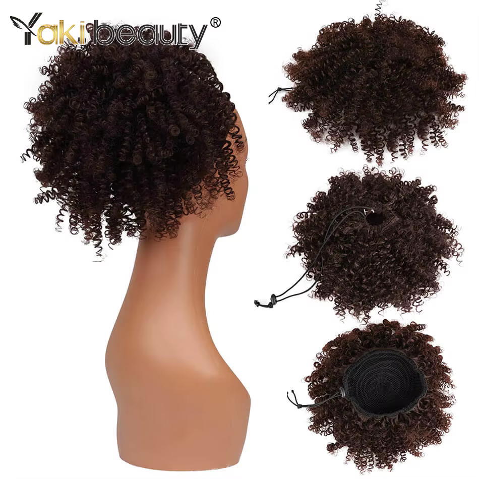Chignon synthétique Afro bouffant bouclé 12 pouces court crépus bouclés cordon queue de cheval Extension de cheveux postiches pour les femmes